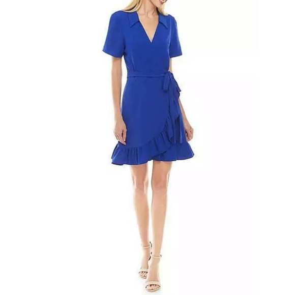 CHARLES HENRY Royal Ruffle Crepe Wrap Mini Dress - Picture 5 of 12